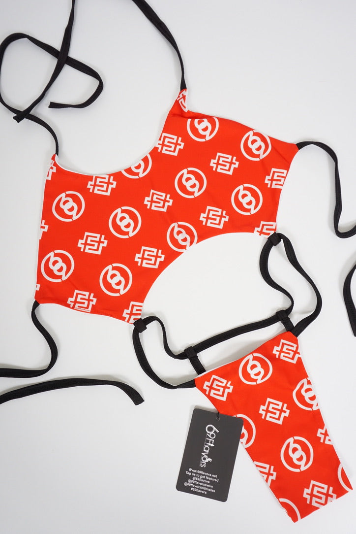 One-Piece Micro Swimwear Iconic Logo- Red
